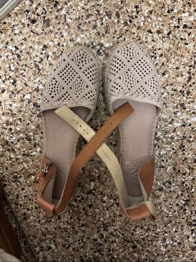 Vince Camuto Beige and Tan Woven Espadrille Slingback Flats